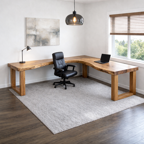 Live Edge Solid Wood L-Shaped Desk for Modern Home Office