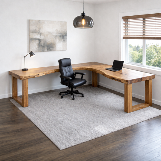 Live Edge Solid Wood L-Shaped Desk for Modern Home Office