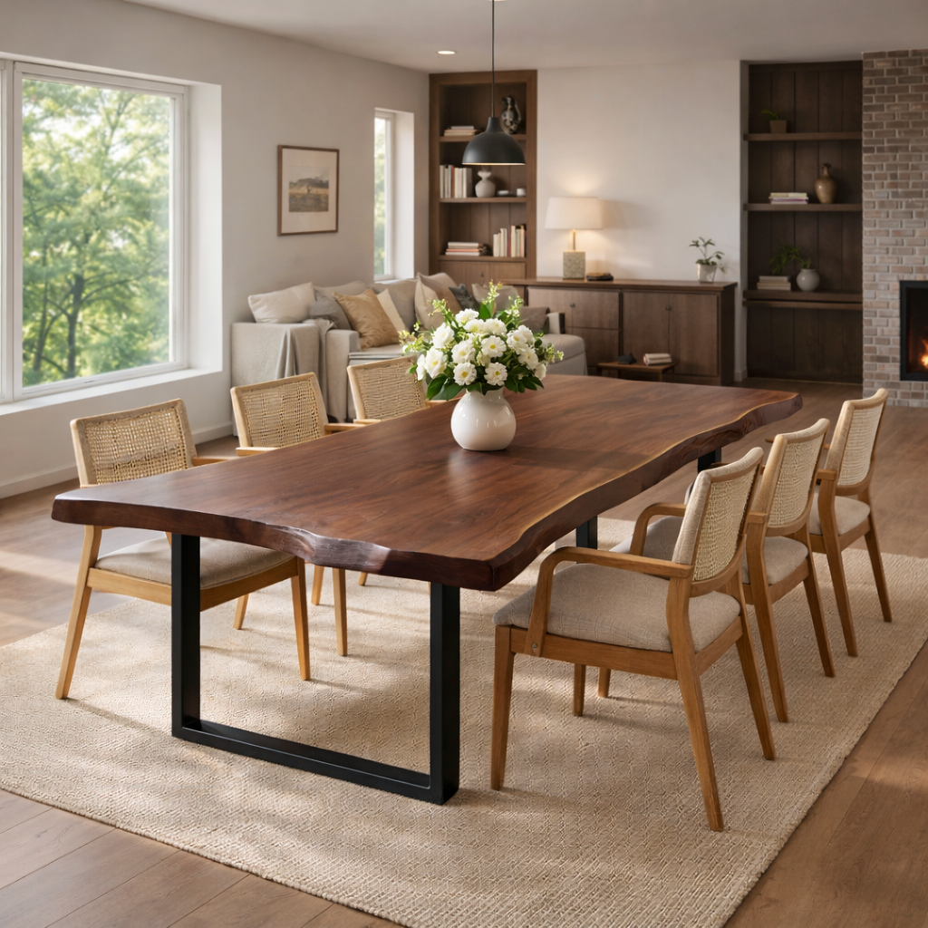 Handcrafted Modern Live Edge Dining Table with Clean Design