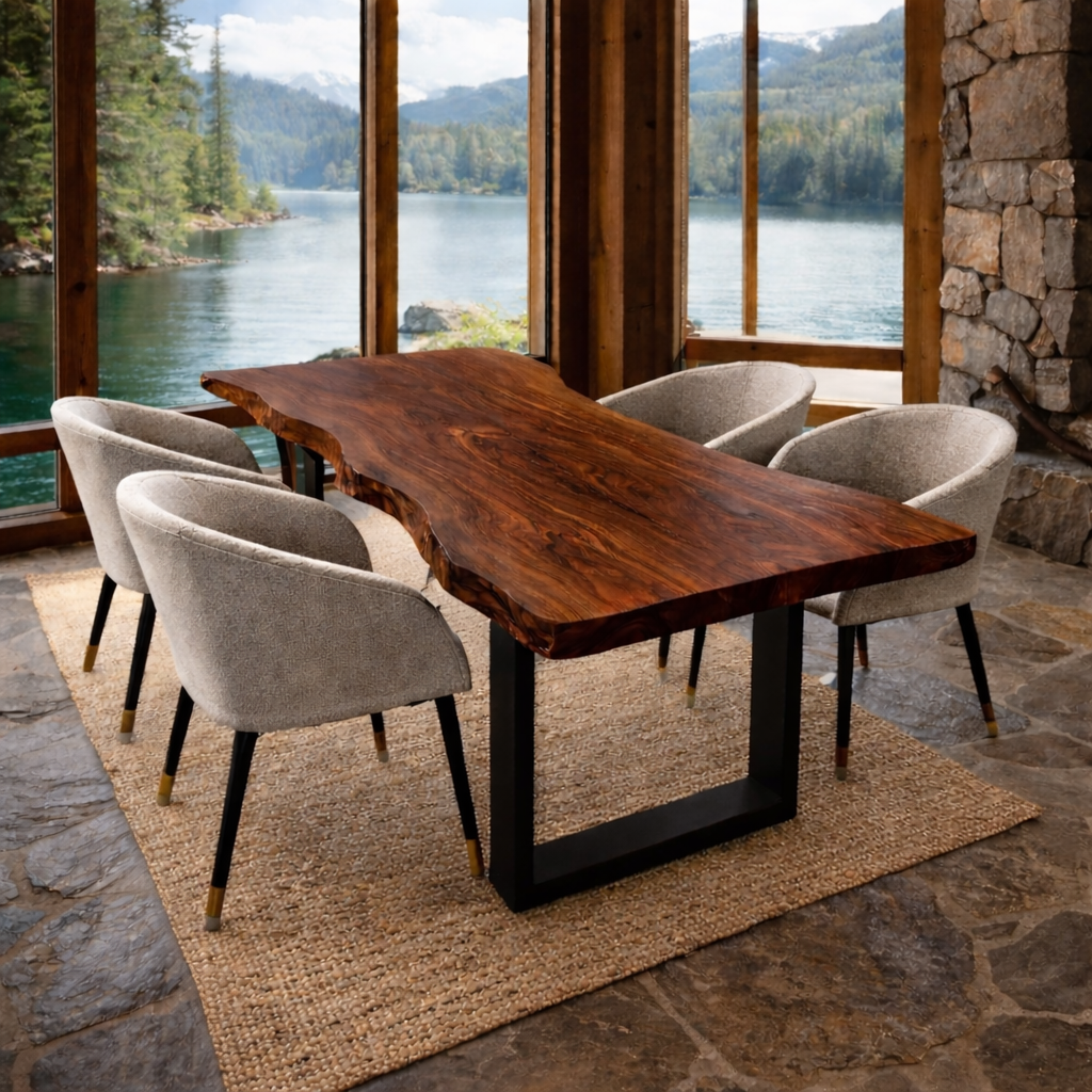 Modern Live Edge Dining Table in Natural Solid Wood