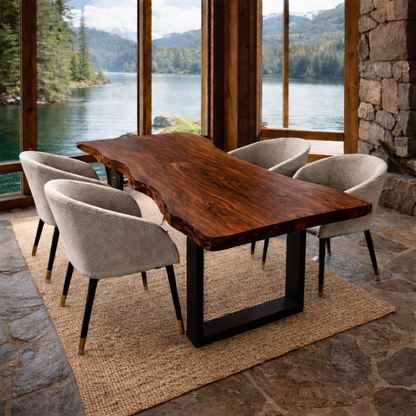 Modern Live Edge Dining Table in Natural Solid Wood