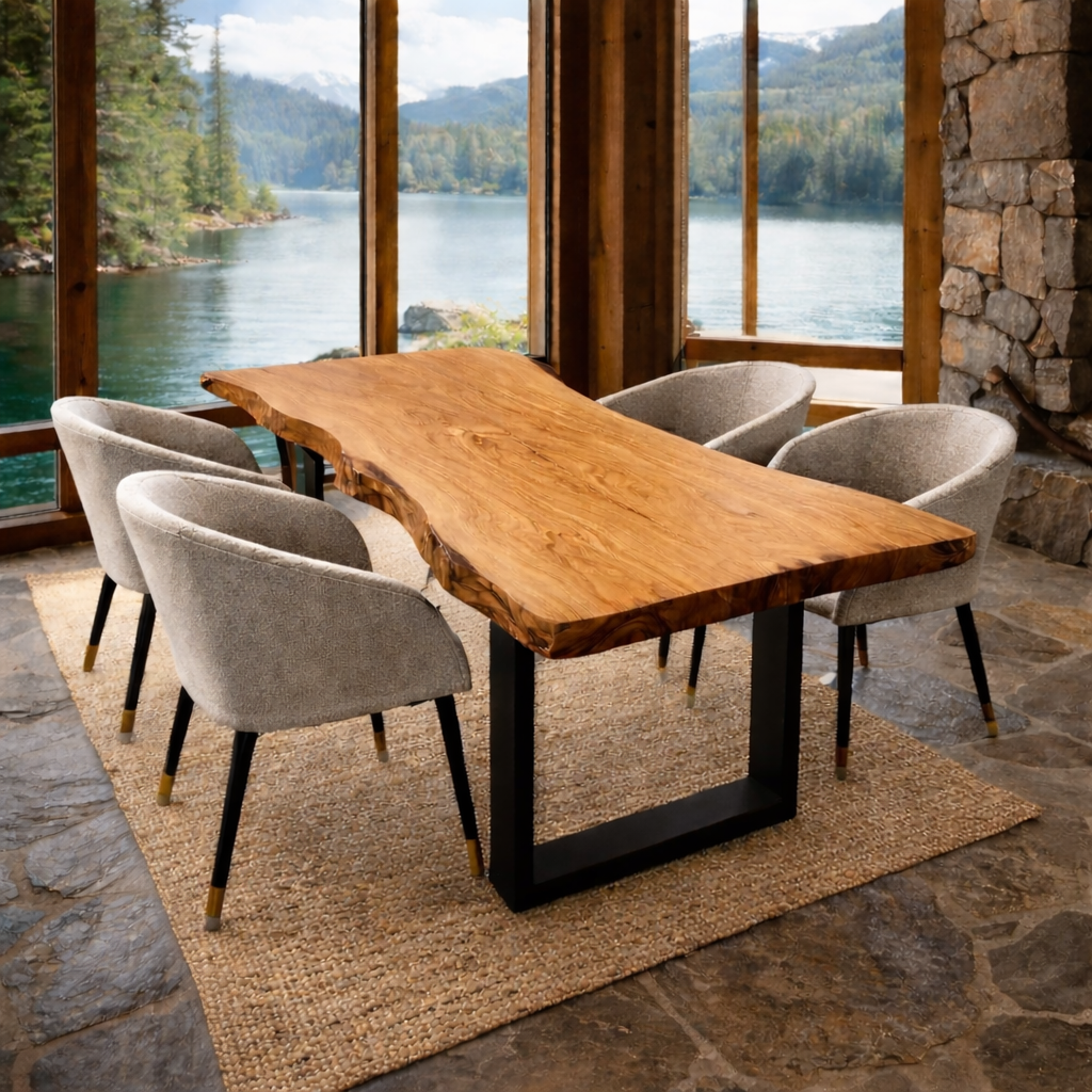Modern Live Edge Dining Table in Natural Solid Wood