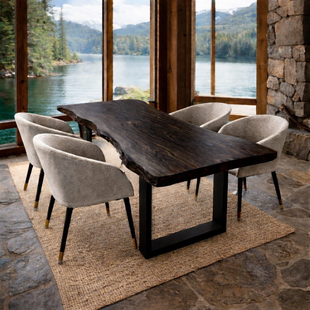 Modern Live Edge Dining Table in Natural Solid Wood