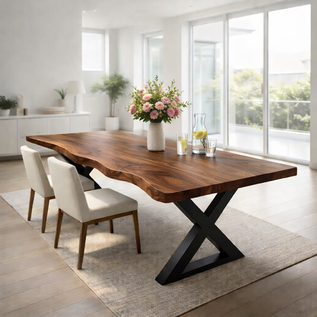 Modern Live Edge Dining Table with Metal Legs for Contemporary Interiors