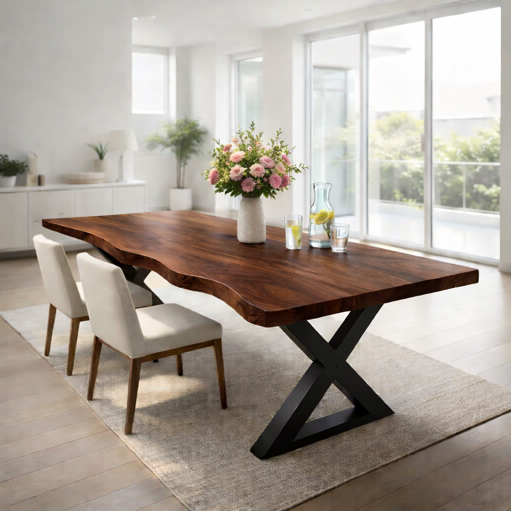 Modern Live Edge Dining Table with Metal Legs for Contemporary Interiors