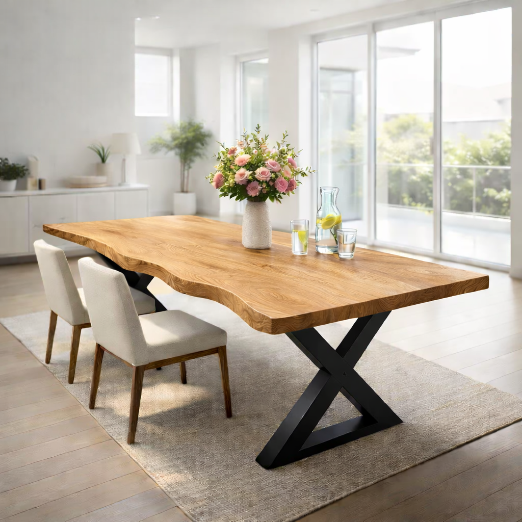 Modern Live Edge Dining Table with Metal Legs for Contemporary Interiors