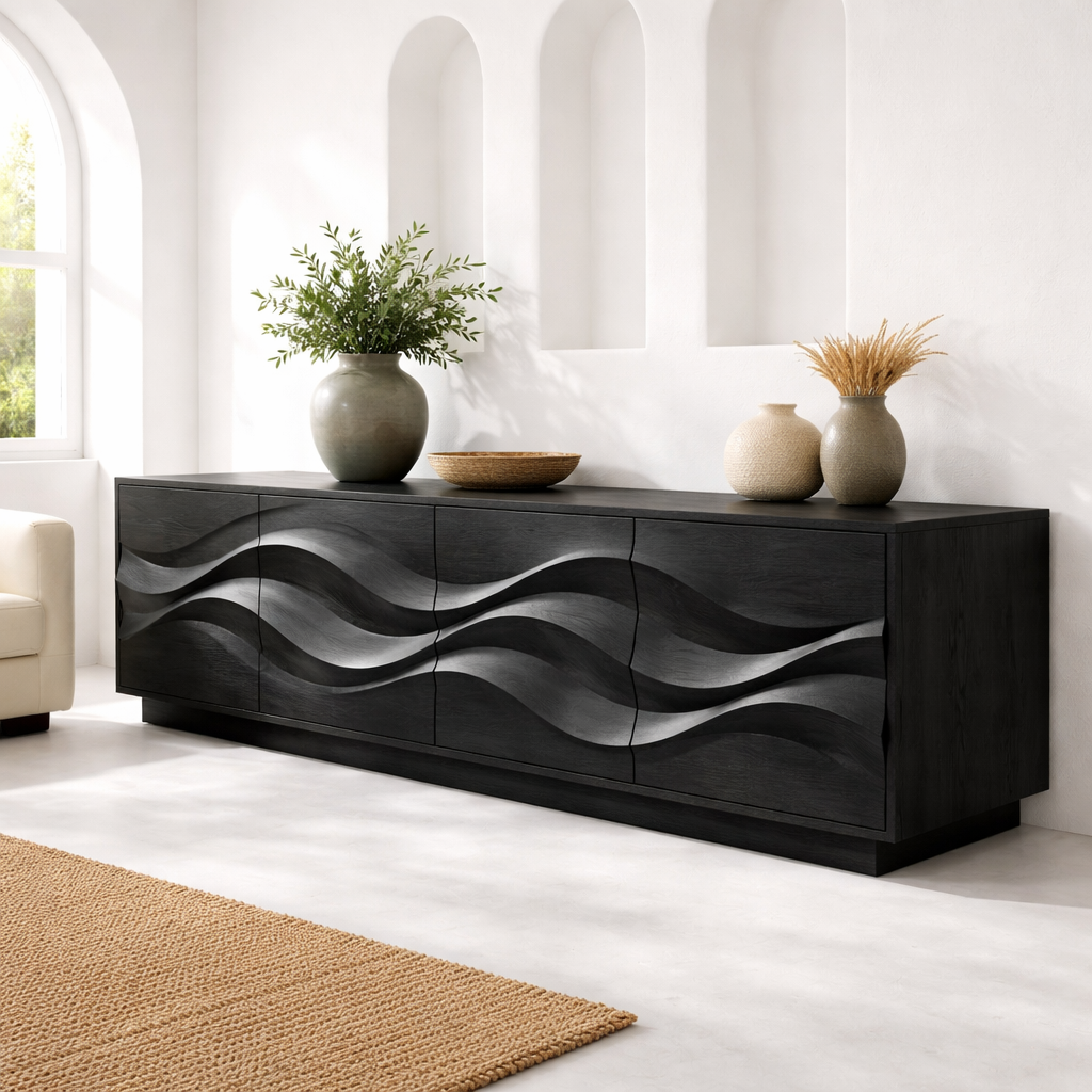 Solid Wood Wave Front TV Stand with Spacious Storage for Modern Living