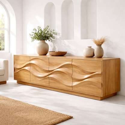 Solid Wood Wave Front TV Stand with Spacious Storage for Modern Living