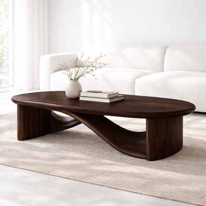 Handcrafted Solid Wood Coffee Table with Sculptural Curved Design