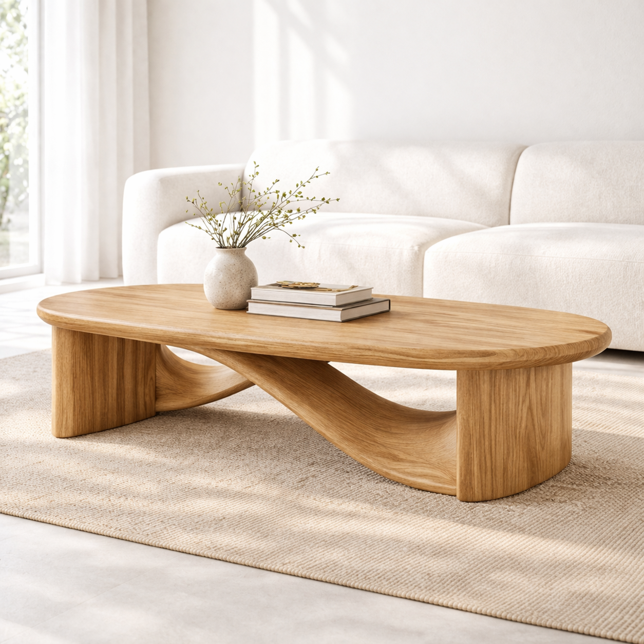 Handcrafted Solid Wood Coffee Table with Sculptural Curved Design