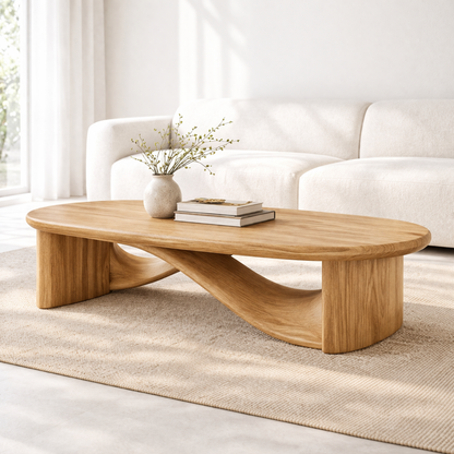 Handcrafted Solid Wood Coffee Table with Sculptural Curved Design