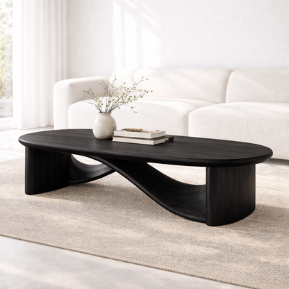 Handcrafted Solid Wood Coffee Table with Sculptural Curved Design