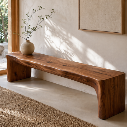 HandcraftedLive Edge Solid Wood Bench, Rustic Entryway Seat, Minimalist Organic Modern Furniture