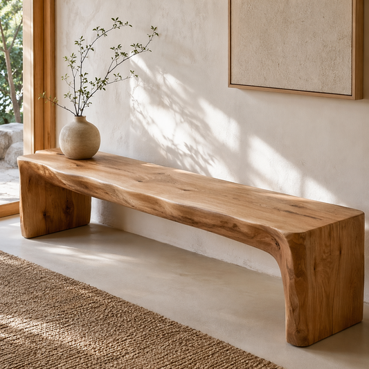 HandcraftedLive Edge Solid Wood Bench, Rustic Entryway Seat, Minimalist Organic Modern Furniture