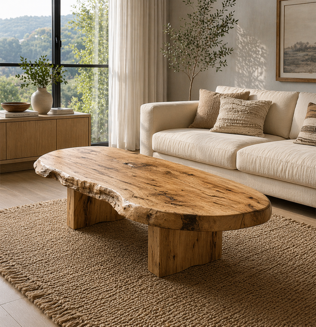 Live Edge Solid Wood Coffee Table, Rustic Organic Modern Center Table