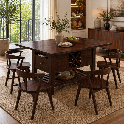 Solid Wood Kitchen Island with Storage Shelf and Wine Rack – Modern Farmhouse Prep Table