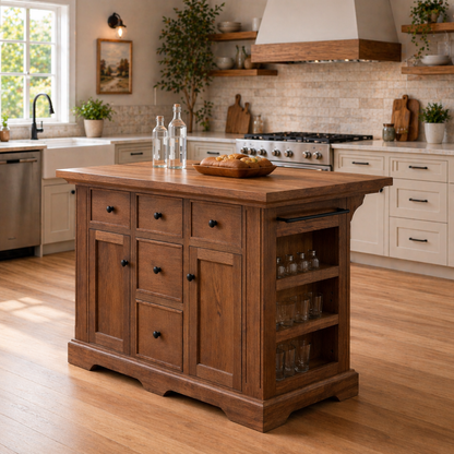 Solid Wood Kitchen Island with Storage Drawers – Farmhouse Kitchen Cabinet