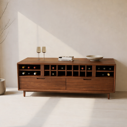 Handcrafted Solid Wood Wine Cabinet Console Mid Century Modern Low Bar Storage Furniture Sideboard