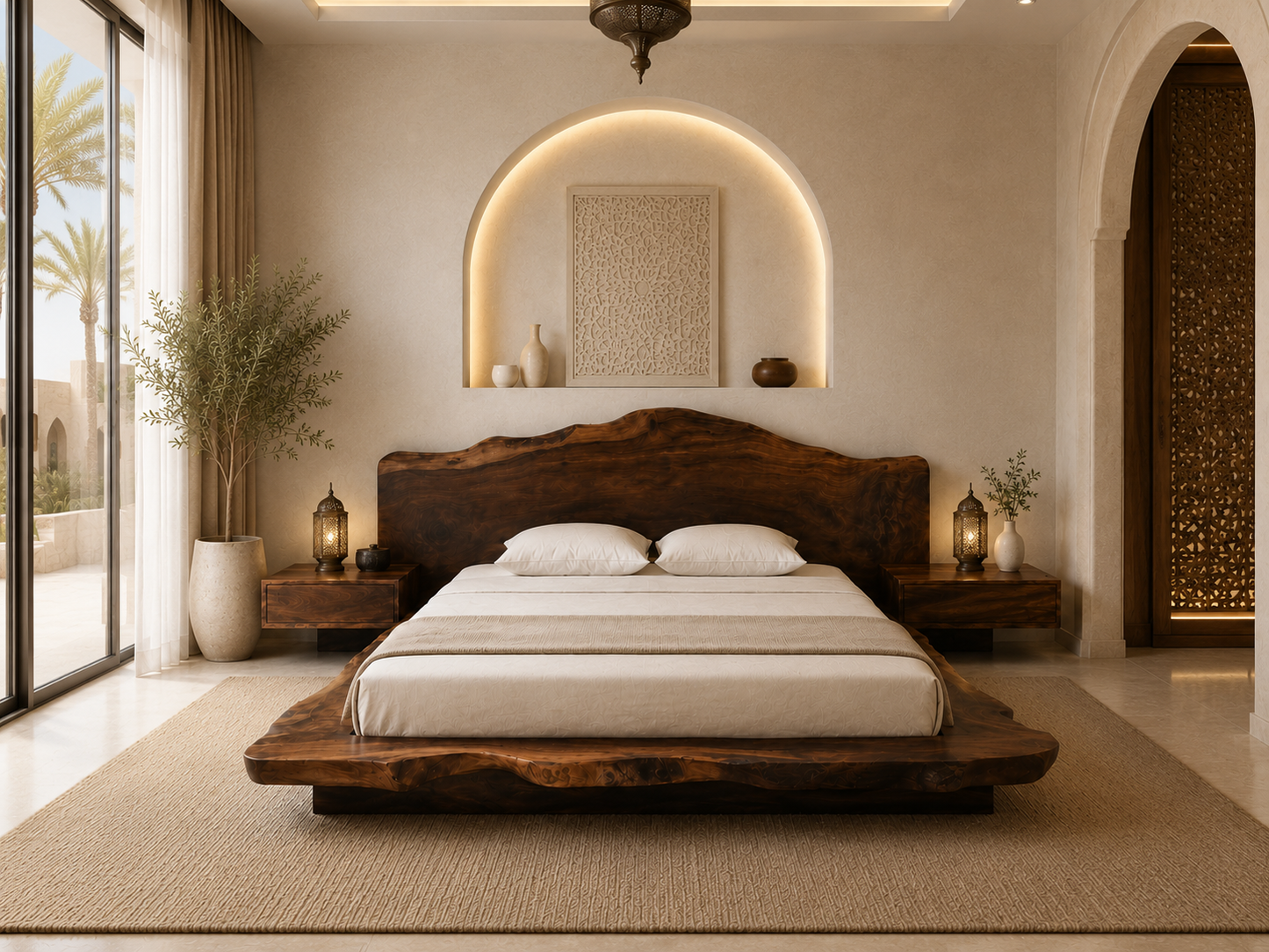 Zahara Solid Walnut Live Edge Platform Bed.