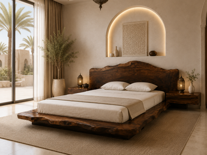 Zahara Solid Walnut Live Edge Platform Bed.