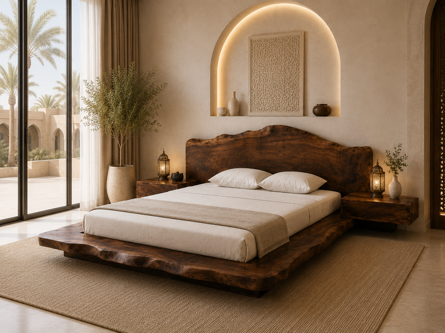 Zahara Solid Walnut Live Edge Platform Bed.