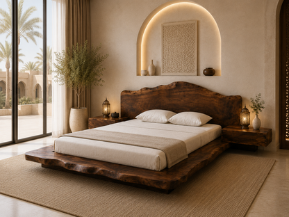 Zahara Solid Walnut Live Edge Platform Bed.