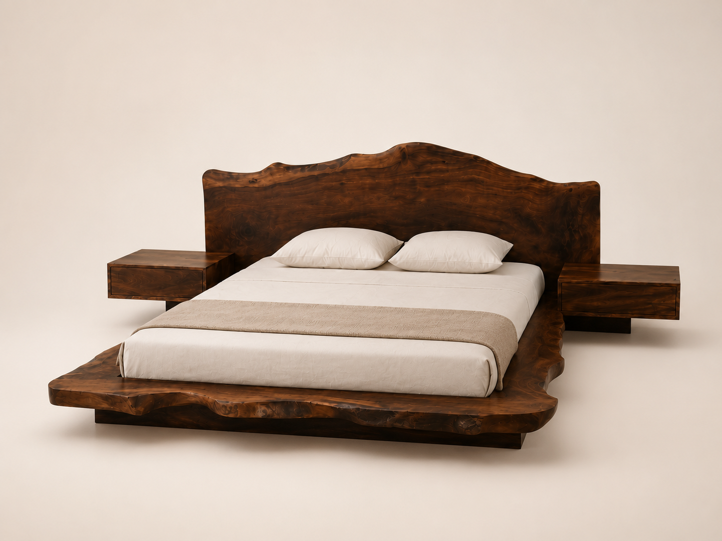 Zahara Solid Walnut Live Edge Platform Bed.