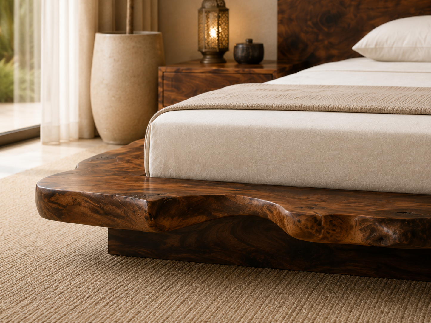 Zahara Solid Walnut Live Edge Platform Bed.