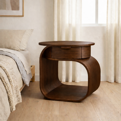 Solid Wood Nightstand with Built-in Cat Bed – Modern Curved Pet Friendly Bedside Table Kitchnce