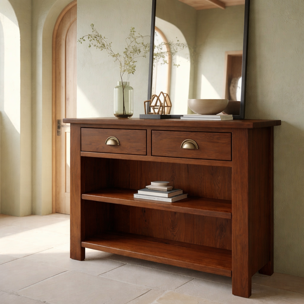 Solid Wood Console Table with Drawers and Shelves – Entryway Storage Console