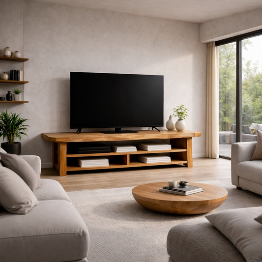 Solid Wood TV Stand with Open Shelves Rustic Live Edge Entertainment Center