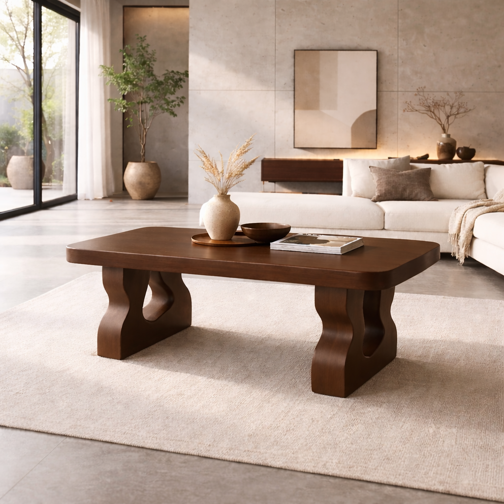 Solid Wood Coffee Table with Sculptural Legs – Modern Living Room Center Table Kitchnce