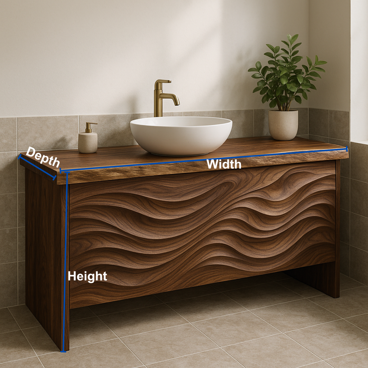 Solid Wood Bathroom Vanity with Sculpted Front & Modern Design