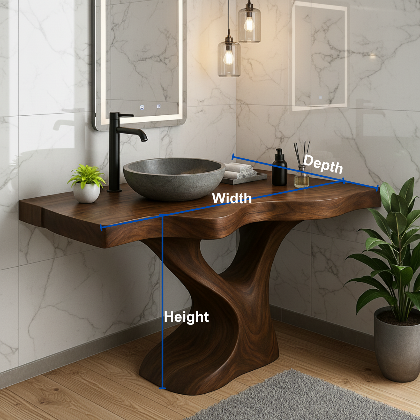 Handcrafted Solid Wood Bathroom Vanity – Modern Organic Sculptural Twist Design Kitchnce