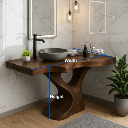 Handcrafted Solid Wood Bathroom Vanity – Modern Organic Sculptural Twist Design Kitchnce