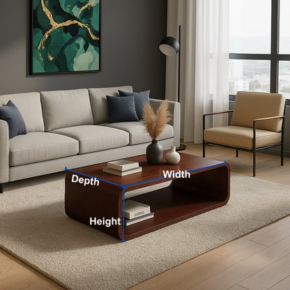 Solid Wood Coffee Table with Open Shelf – Modern Low Coffee Table for Living Room Kitchnce