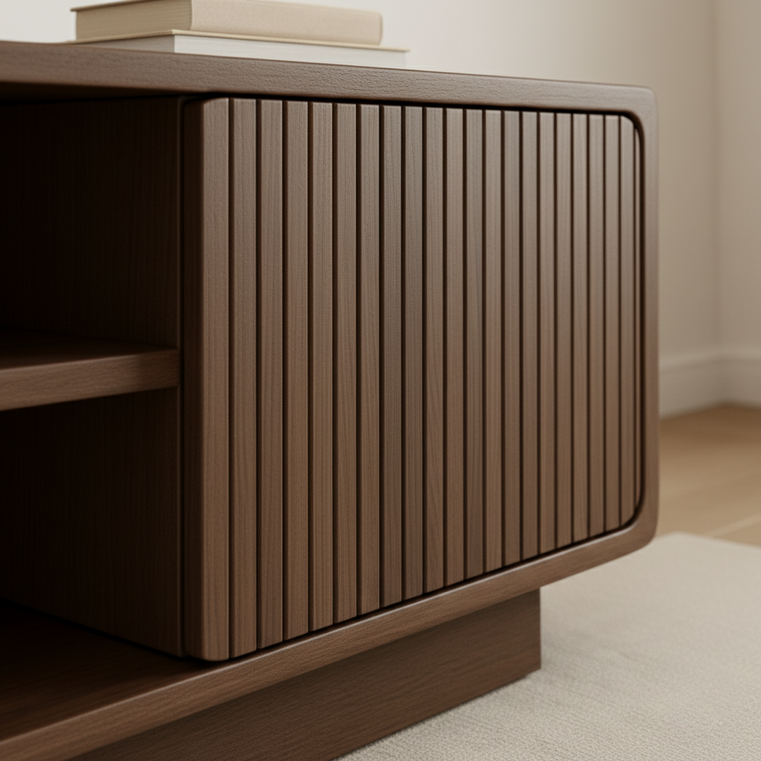 Solid Wood TV Stand with Rattan Detailing – Stylish Storage for Living Room Kitchnce
