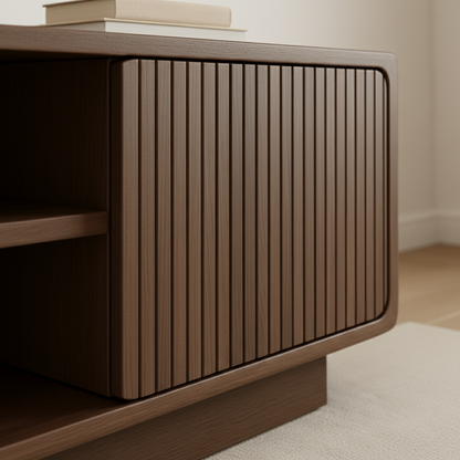 Solid Wood TV Stand with Rattan Detailing – Stylish Storage for Living Room Kitchnce