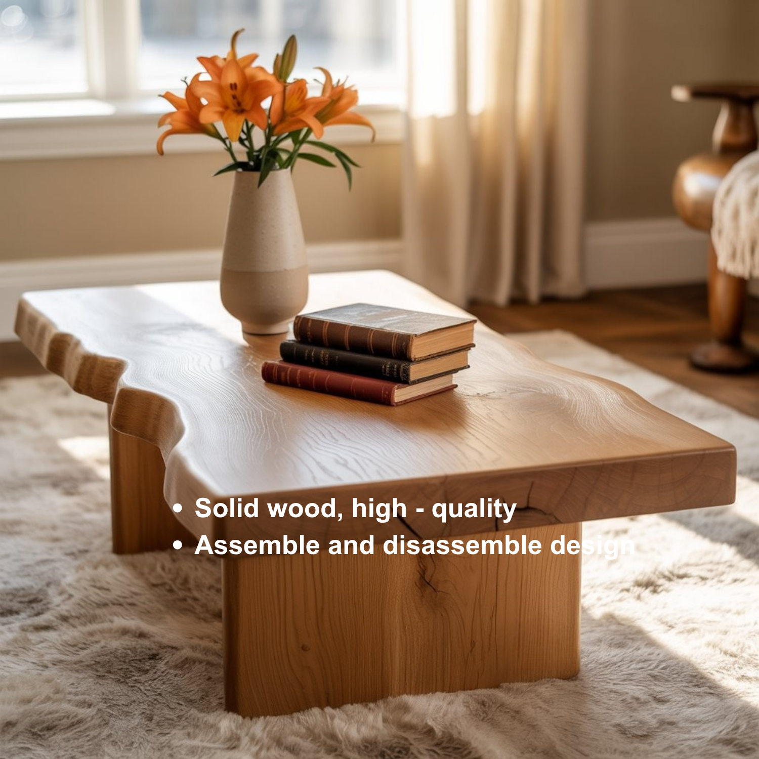 Handcrafted Solid Wood Coffee Table with Deep Live Edge – Minimalist Japanese Zen Center Table for Modern Organic Interiors Kitchnce