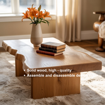 Handcrafted Solid Wood Coffee Table with Deep Live Edge – Minimalist Japanese Zen Center Table for Modern Organic Interiors Kitchnce