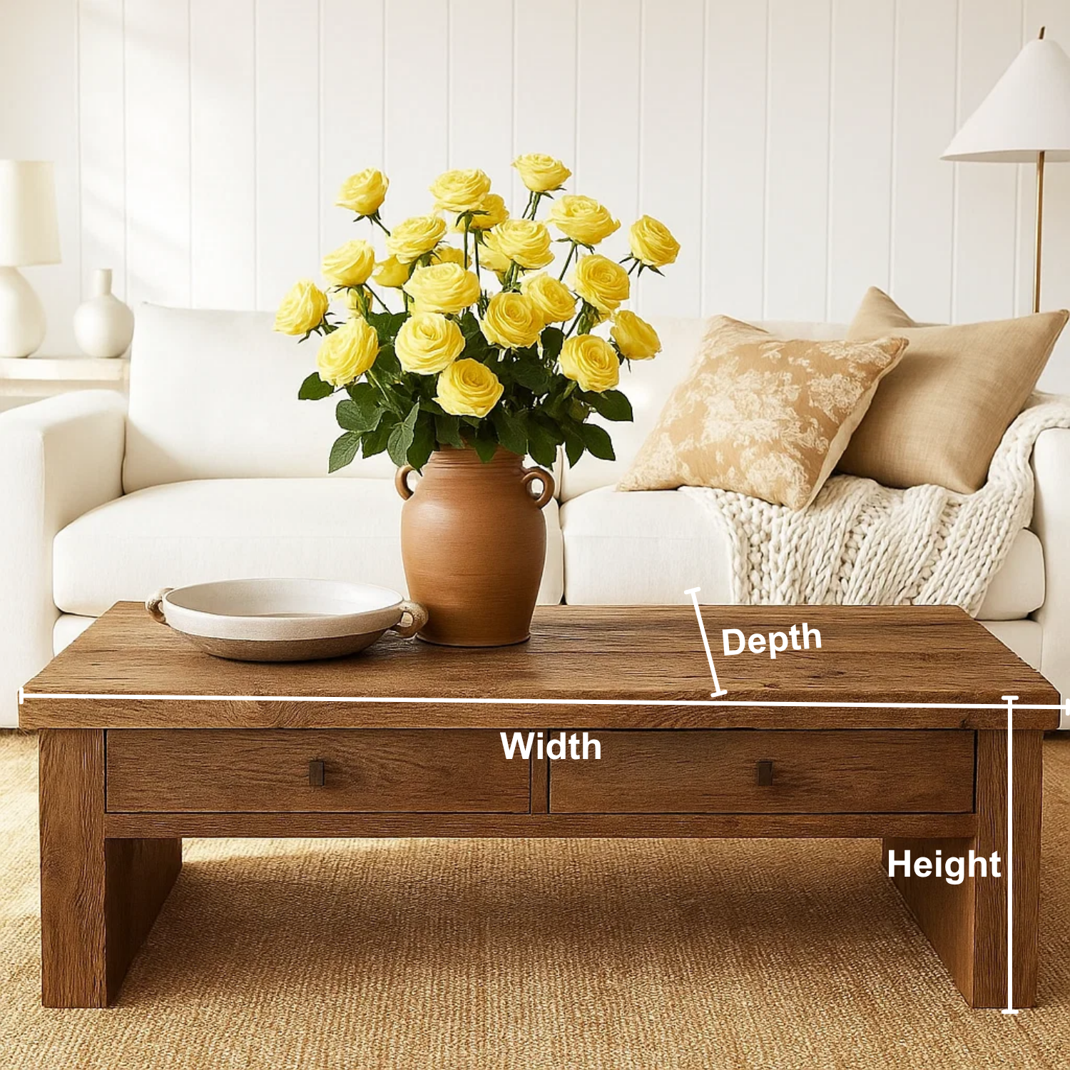 Handcrafted Solid Wood Coffee Table – Rustic Farmhouse Center Table with Drawers, Minimal Design for Elegant Living Room Kitchnce