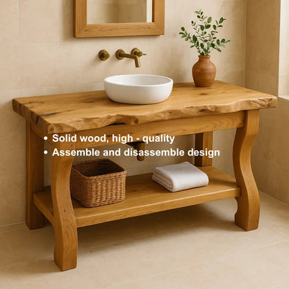 Handcrafted Solid Wood Bathroom Vanity with Curved Legs and Live Edge Countertop Kitchnce