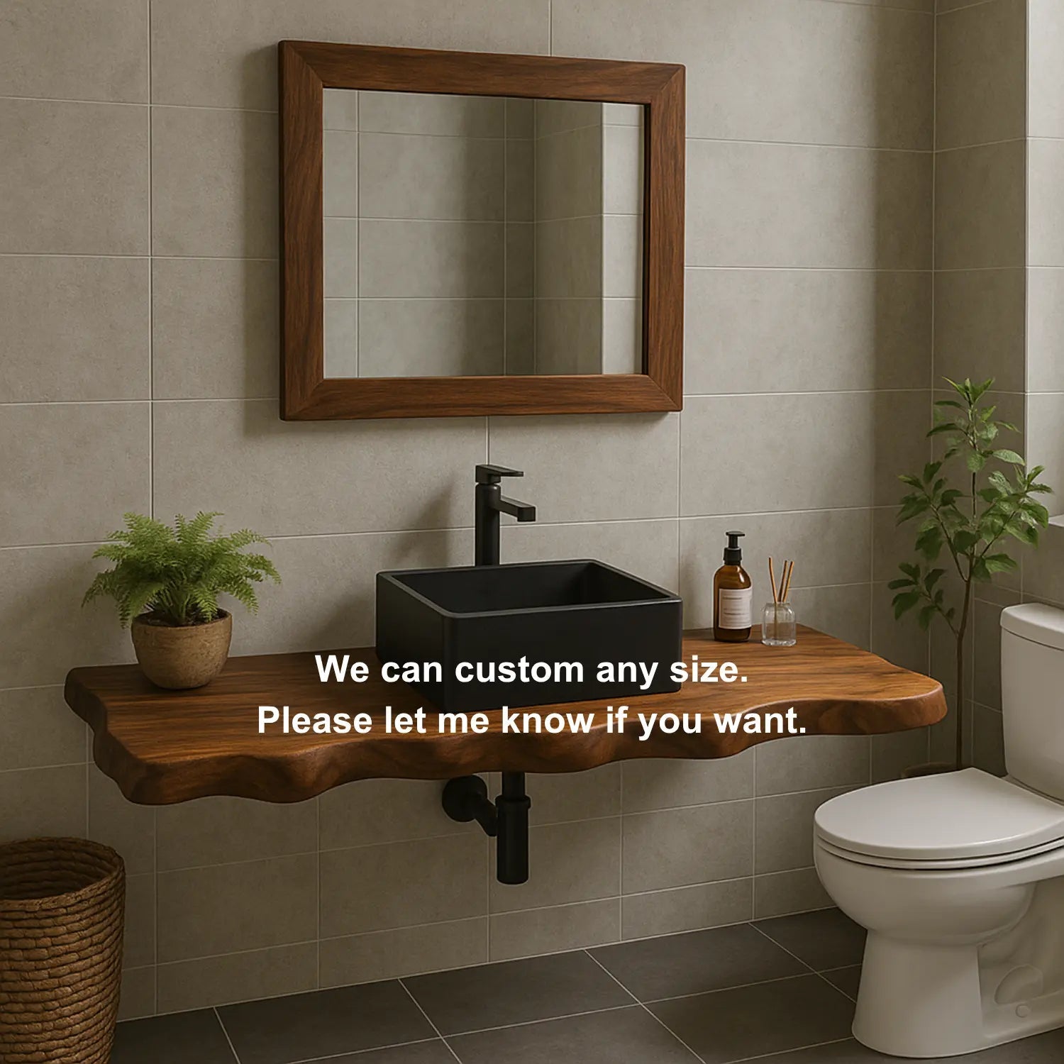Handcrafted Solid Wood Floating Vanity with Organic Sculpted Live Edge Detailing Kitchnce