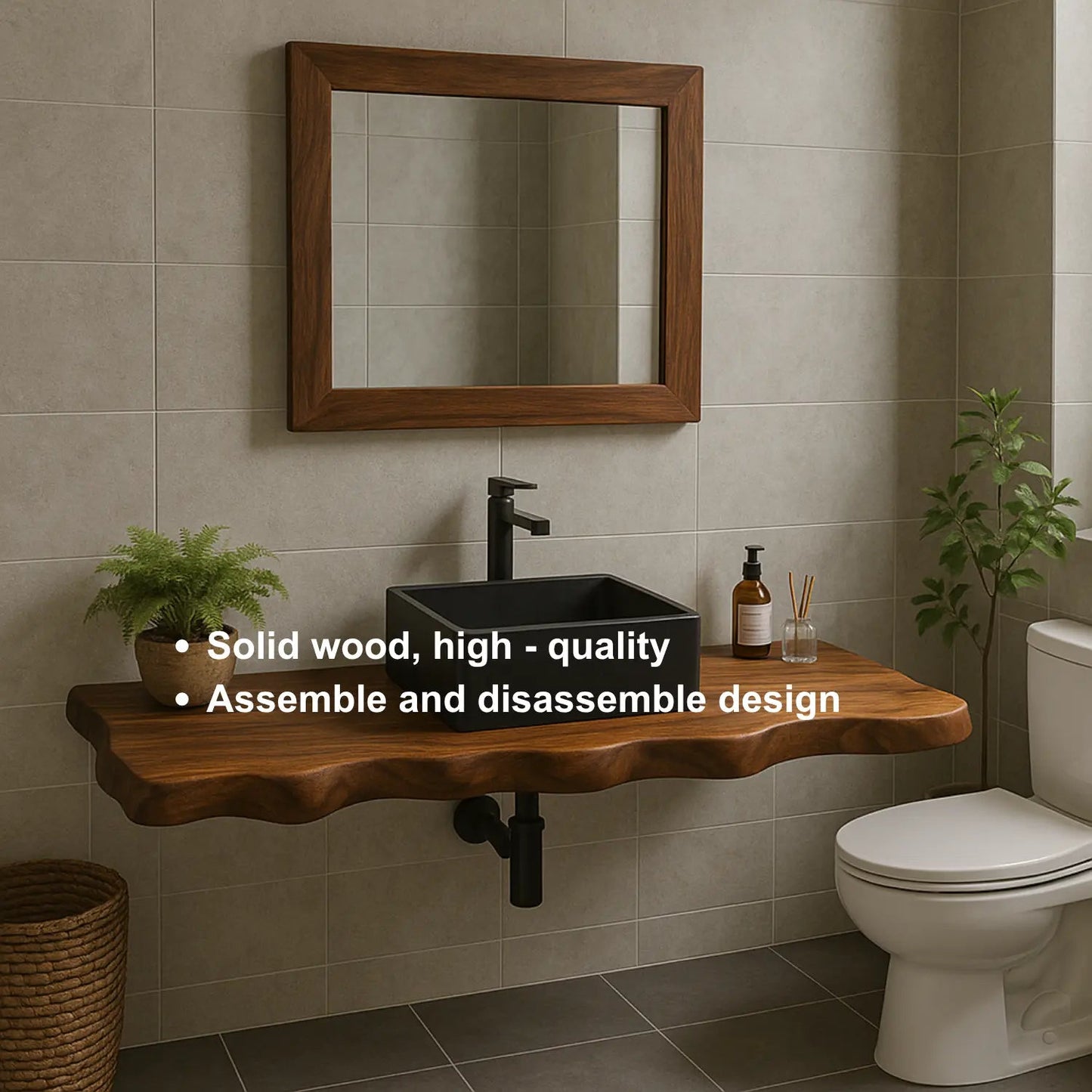 Handcrafted Solid Wood Floating Vanity with Organic Sculpted Live Edge Detailing Kitchnce