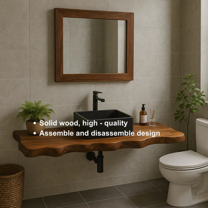 Handcrafted Solid Wood Floating Vanity with Organic Sculpted Live Edge Detailing Kitchnce