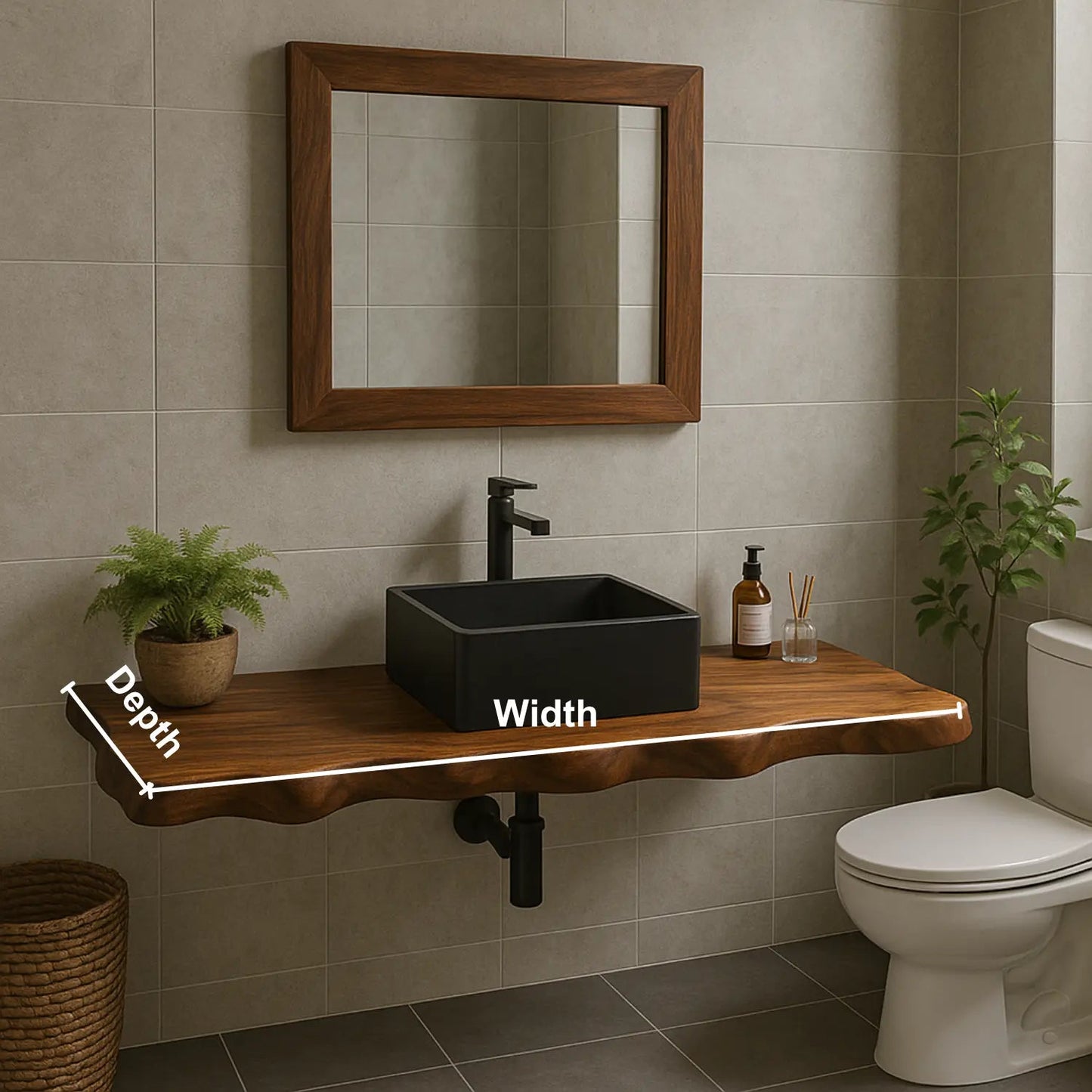 Handcrafted Solid Wood Floating Vanity with Organic Sculpted Live Edge Detailing Kitchnce