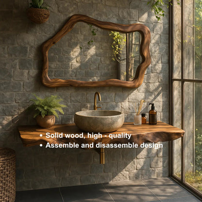 Handcrafted Solid Wood Floating Vanity with Natural Wave Edge for Organic Modern Bathrooms Kitchnce