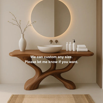 Handcrafted Solid Wood Sculptural Vanity with Fluid Modern Design and Artistic Form Kitchnce