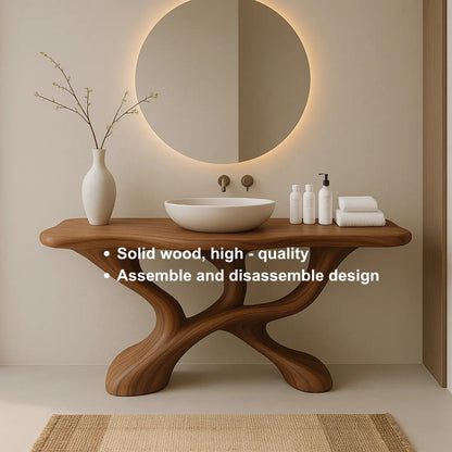 Handcrafted Solid Wood Sculptural Vanity with Fluid Modern Design and Artistic Form Kitchnce