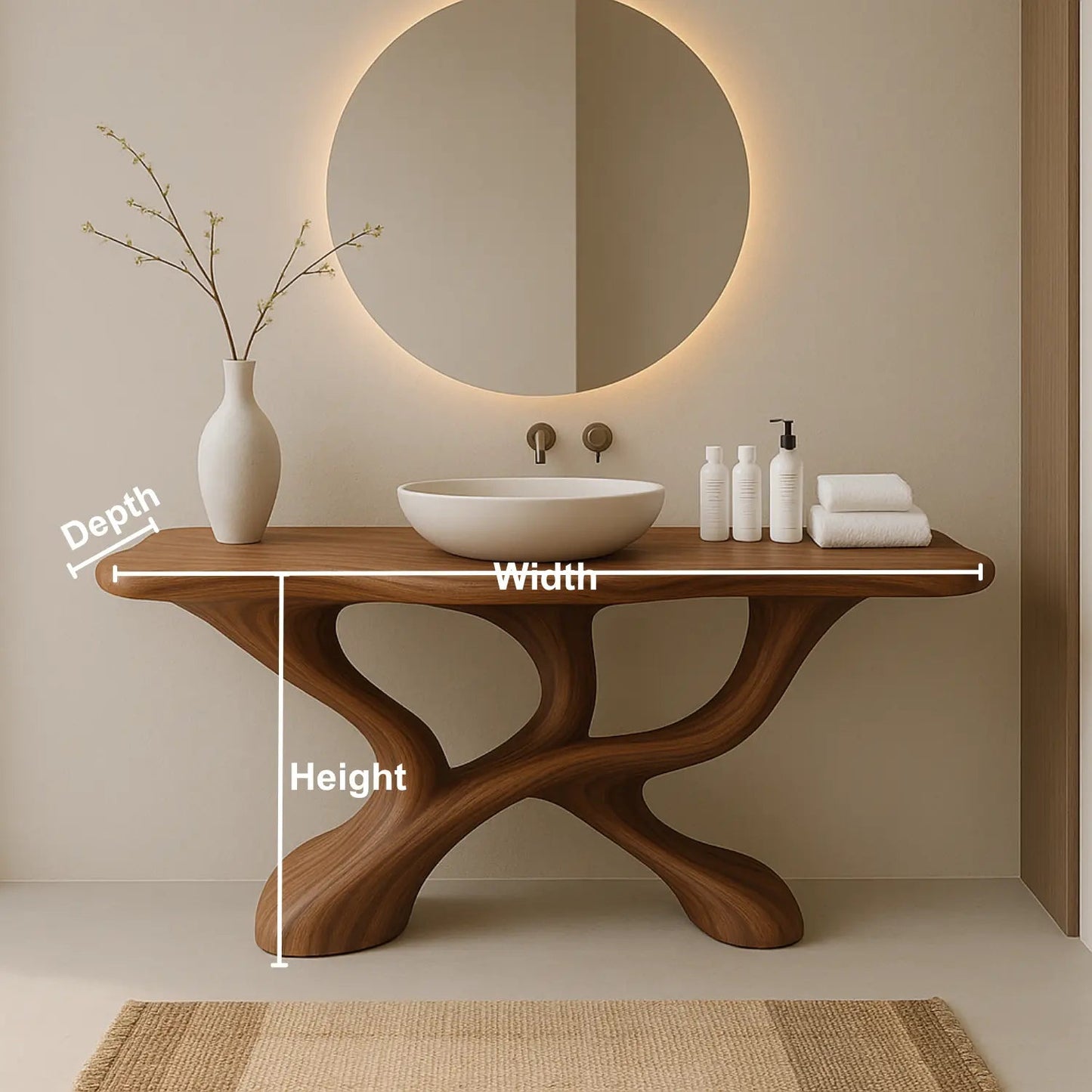 Handcrafted Solid Wood Sculptural Vanity with Fluid Modern Design and Artistic Form Kitchnce